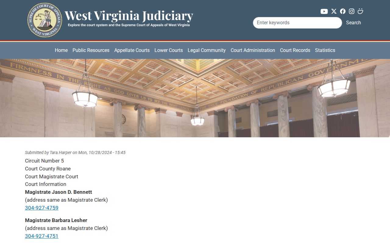 Roane County civil docket Magistrate Court clerk contact information
